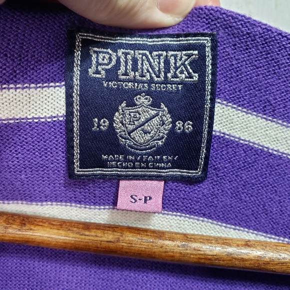 Pink Victorias Secret Purple White Striped Hooded - Picture 3 of 7